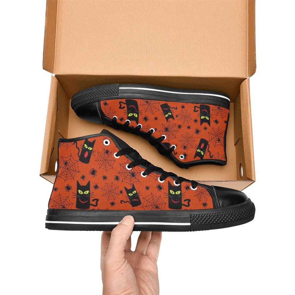 Halloween Black Cats Men's High Top Canvas Shoes Men's Classic High Top Canvas Shoes animal Halloween Printed Offshore