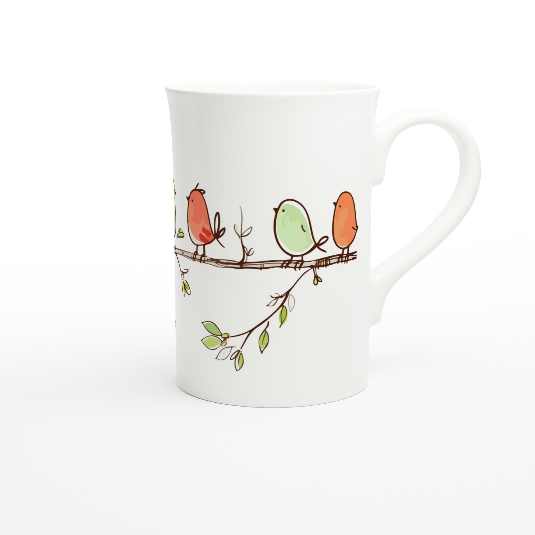 Birds On A Branch - White 10oz Porcelain Slim Mug Porcelain Mug animal Globally Fulfilled