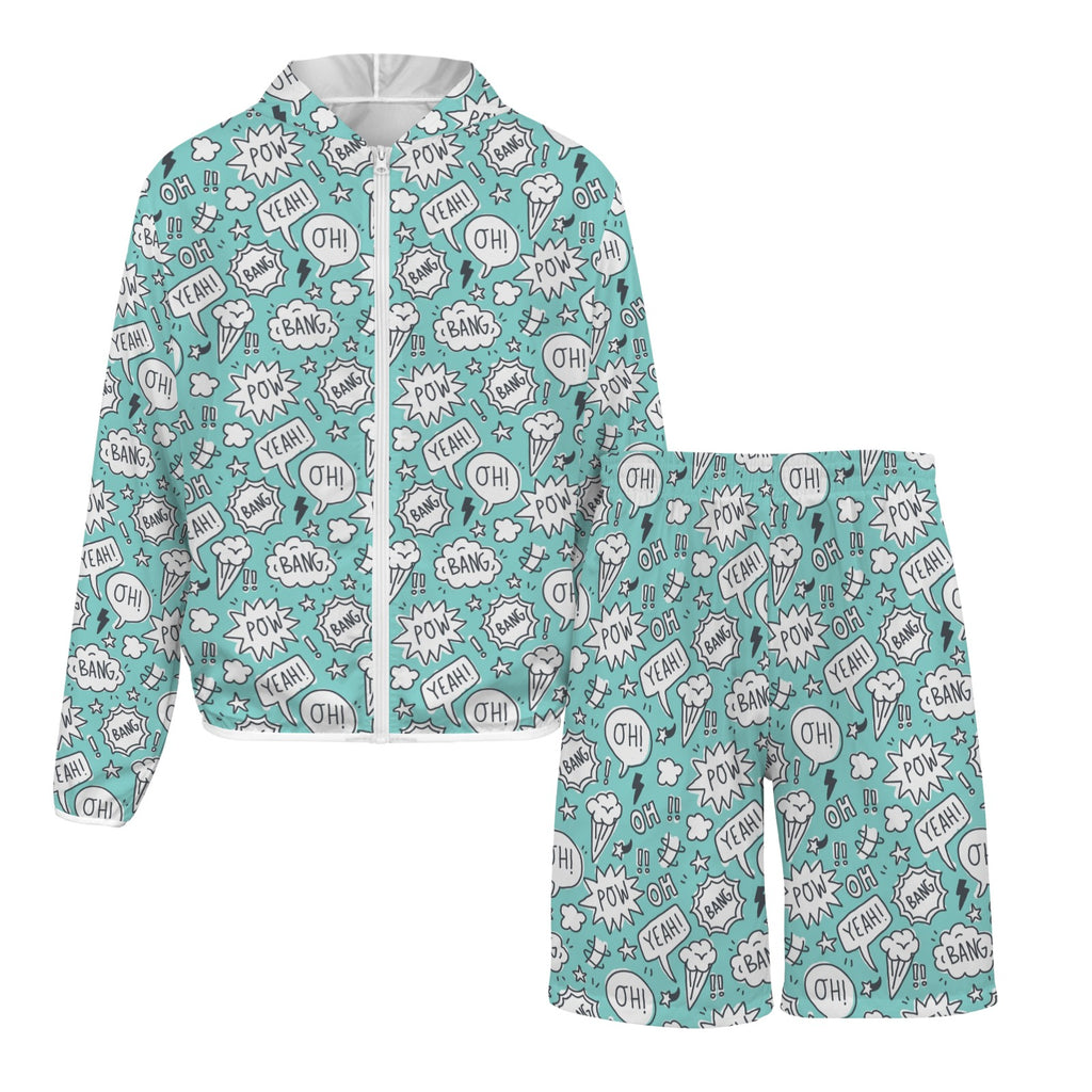 Comic Book Speech Bubbles Men's Lightweight Sun Hoodie & Shorts Set Men's Lightweight Sun Hoodie & Shorts comic Printed Offshore