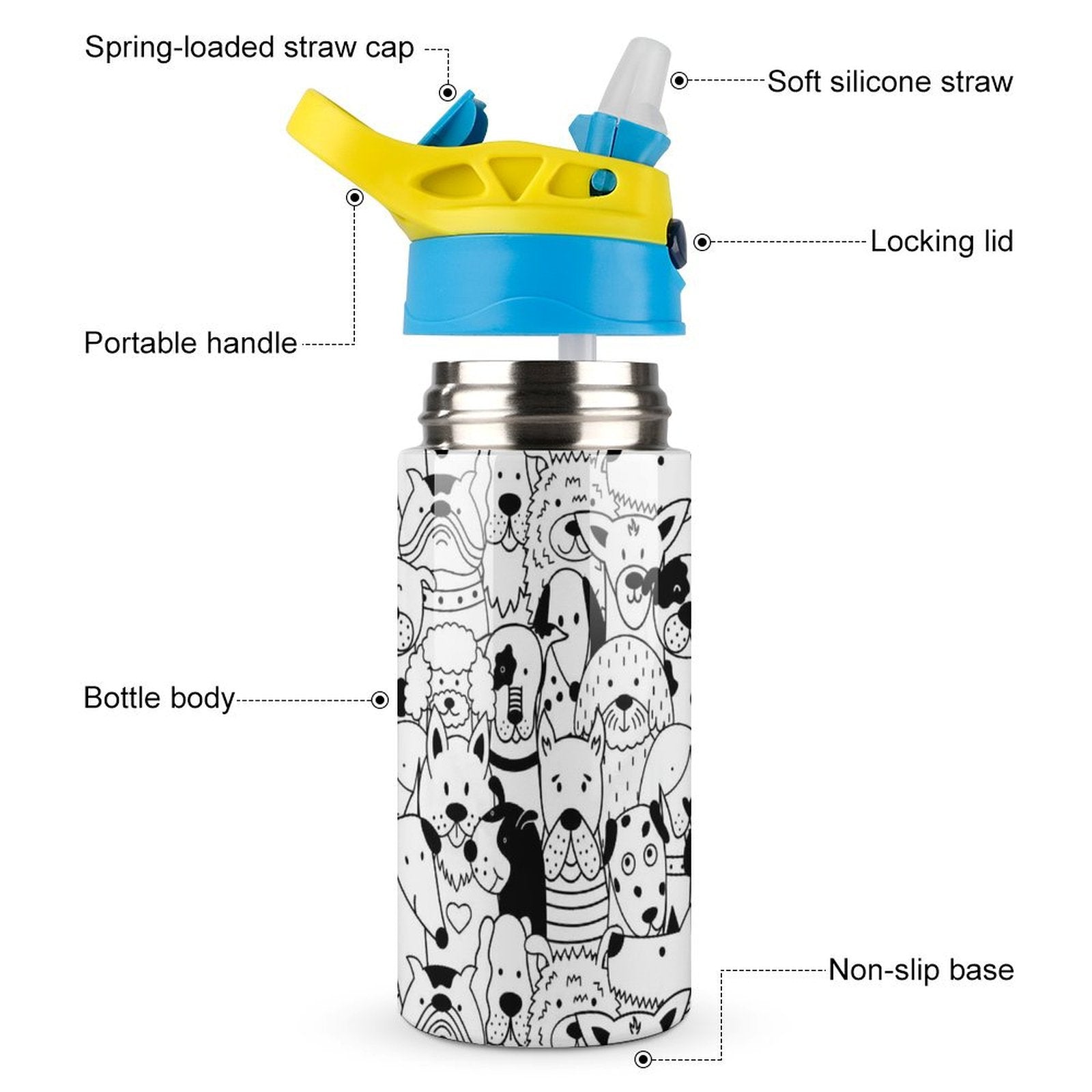 Dogs In Black And White - Little Kids Water Bottle Little Kids Water Bottle animal Printed Offshore
