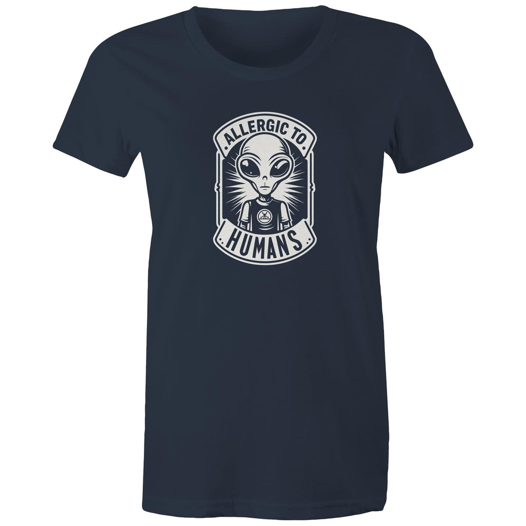 Alien, Allergic To Humans - Womens T-shirt Navy Womens T-shirt Printed In Australia Sci Fi