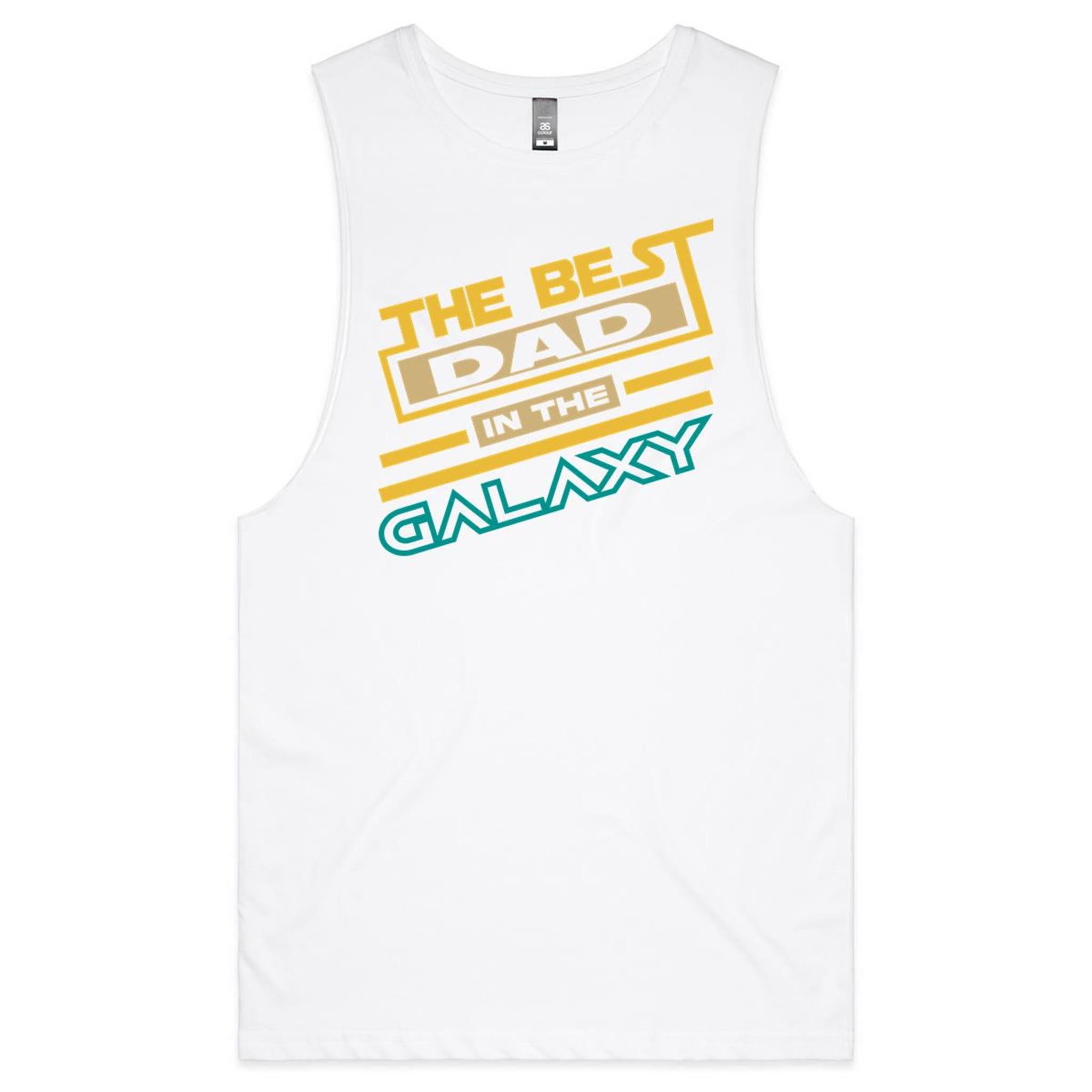 The Best Dad In The Galaxy - Mens Tank Top Tee White Drop Arm Tank Top Dad Printed In Australia