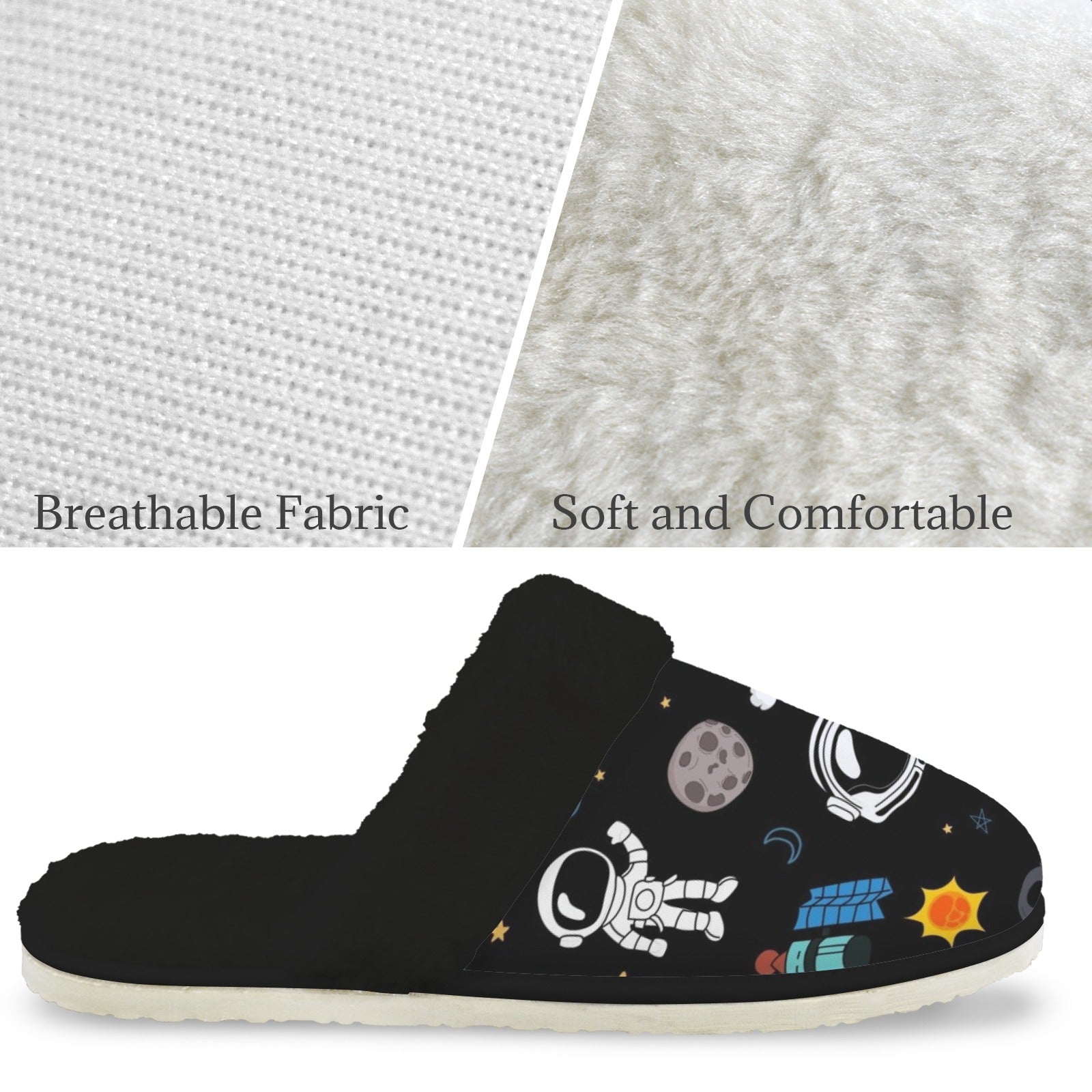Fun Space Men's Fur Trim Thick-Sole Indoor Slippers Men's Fur Trimmed Slippers Printed Offshore Space
