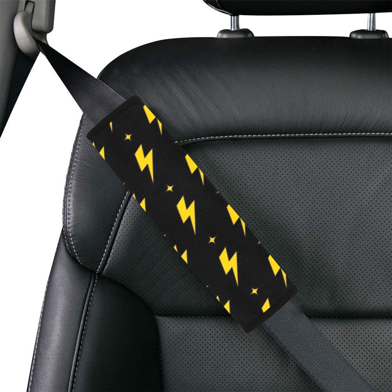 Yellow Lightning Car Seat Belt Cover 7''x10'' (Pack of 2) Car Seat Belt Cover 7x10 (Pack of 2) comic Printed Offshore