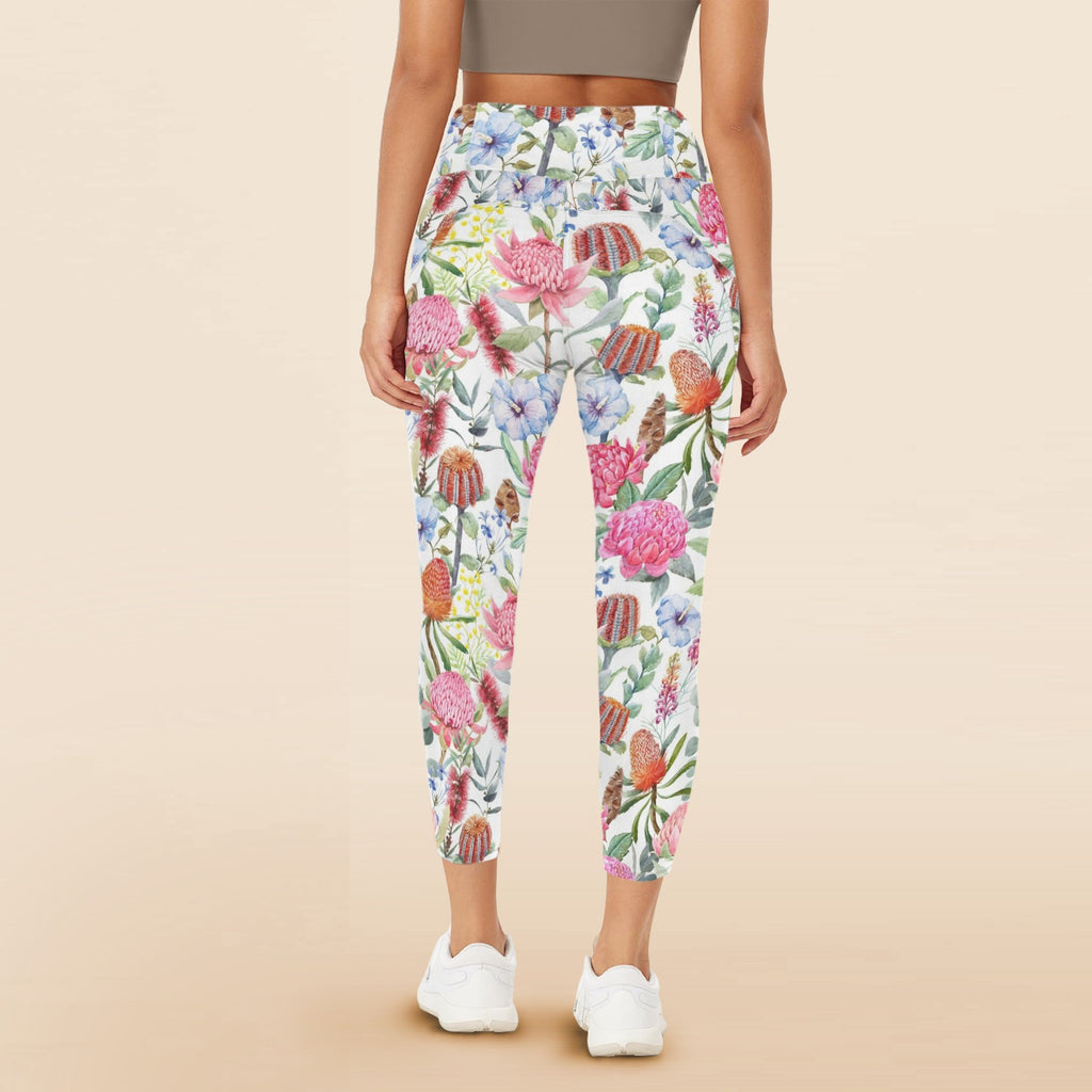 Australian Flowers - Women's High Waist Pockets Yoga Leggings