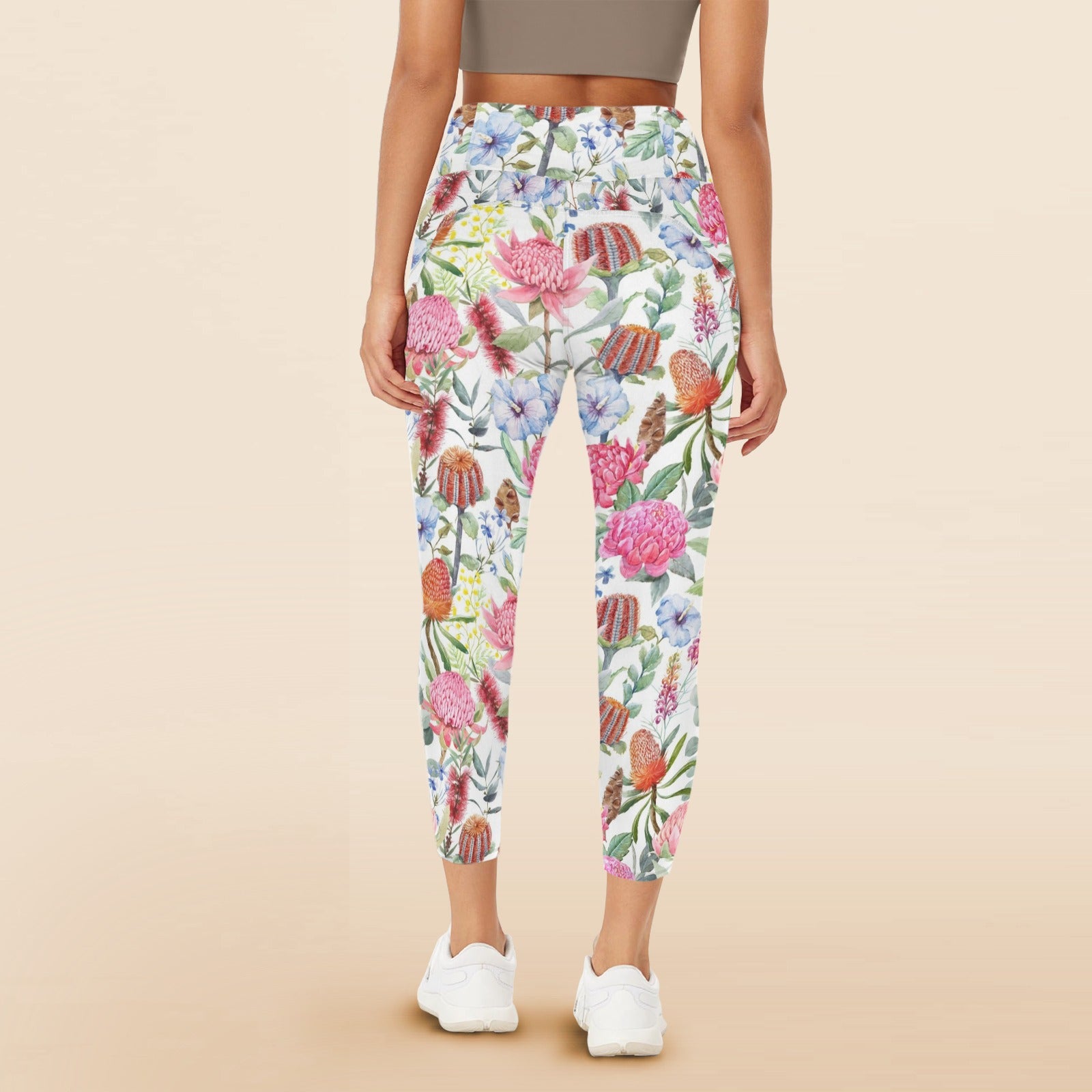 Australian Flowers - Women's High Waist Pockets Yoga Leggings
