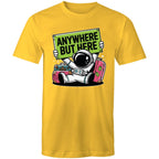 Astronaut, Anywhere But Here - Mens T-Shirt Yellow Mens T-shirt Printed In Australia Space