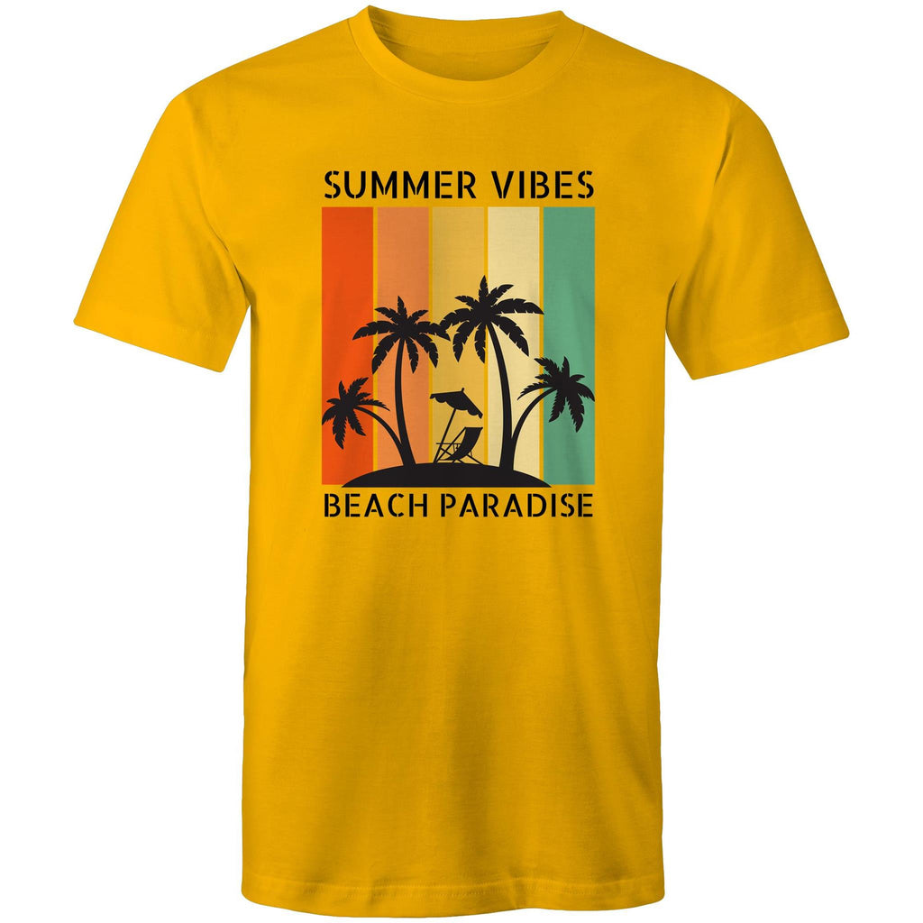Beach Paradise, Summer Vibes - Mens T-Shirt Gold Mens T-shirt Printed In Australia Summer Surf
