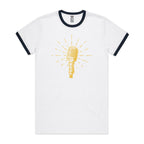 Retro Microphone - Staple Ringer Tee White Navy Ringer T-Shirt Music Printed In Australia Retro