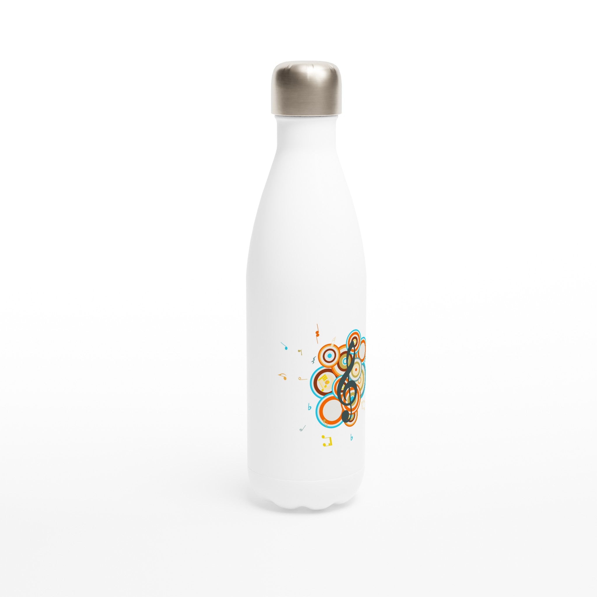 Groovy Music - White 17oz Stainless Steel Water Bottle White Water Bottle Globally Fulfilled Music Retro