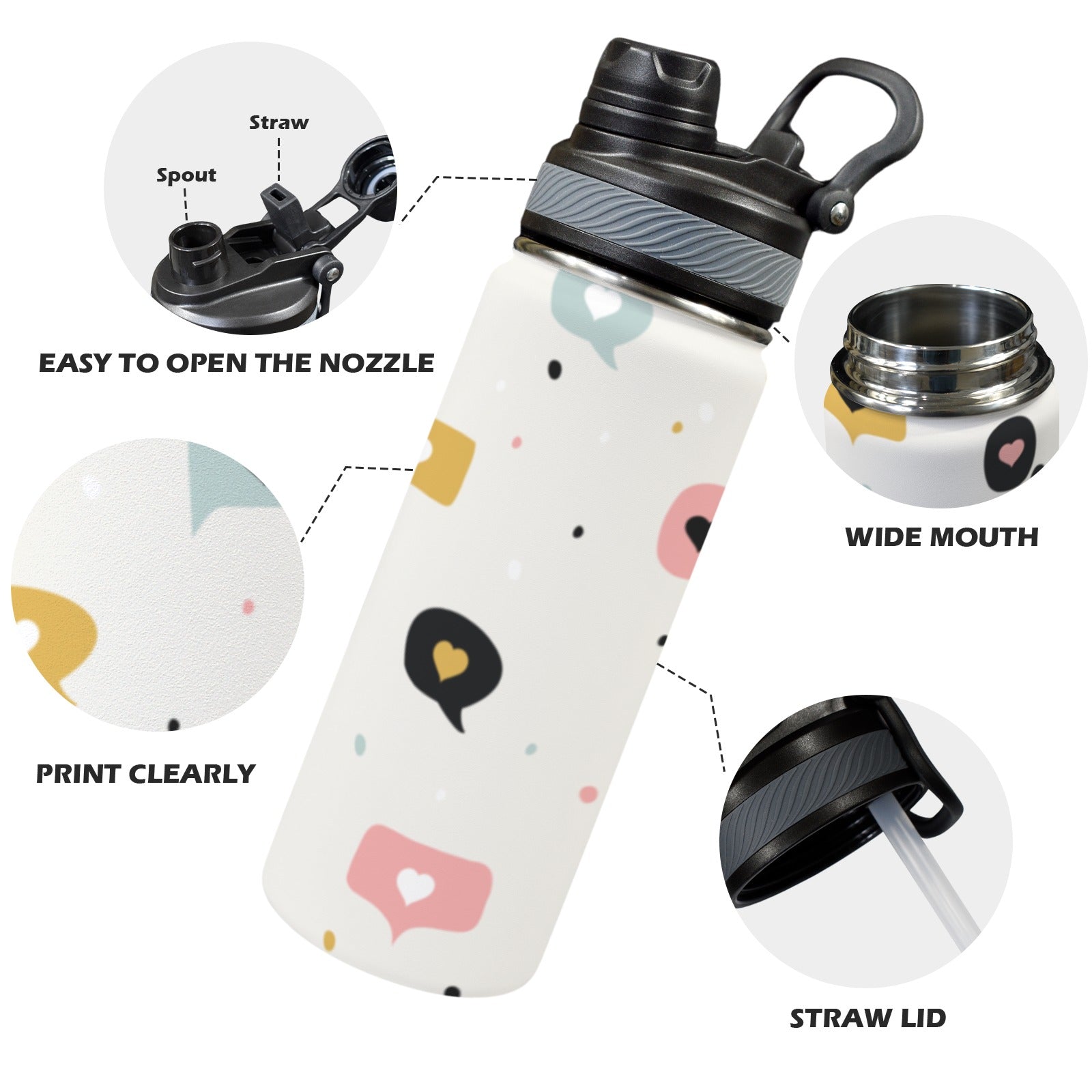 Love Message - Insulated Water Bottle with Dual-Use Lid (18oz) Insulated Water Bottle with Dual-Use Lid (18oz) Love Printed Offshore