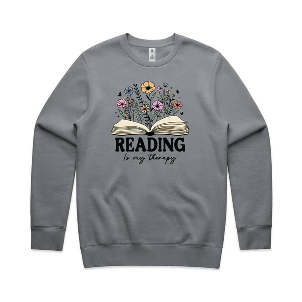 Reading Is My Therapy - AS Colour Stencil Crew Sweatshirt Gravel Sweatshirt Printed In Australia Reading