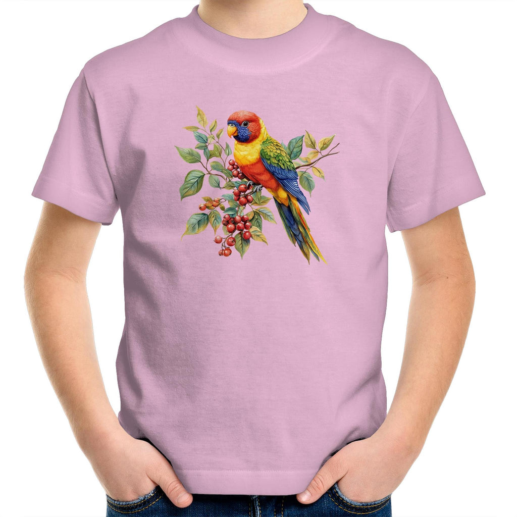 Lorikeet, Australian Birds - Kids Youth T-shirt Pink Kids Youth T-shirt animal Printed In Australia