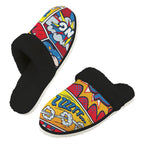 Comic Book Men's Fur Trim Thick-Sole Indoor Slippers 2XL Men's Fur Trimmed Slippers comic Printed Offshore