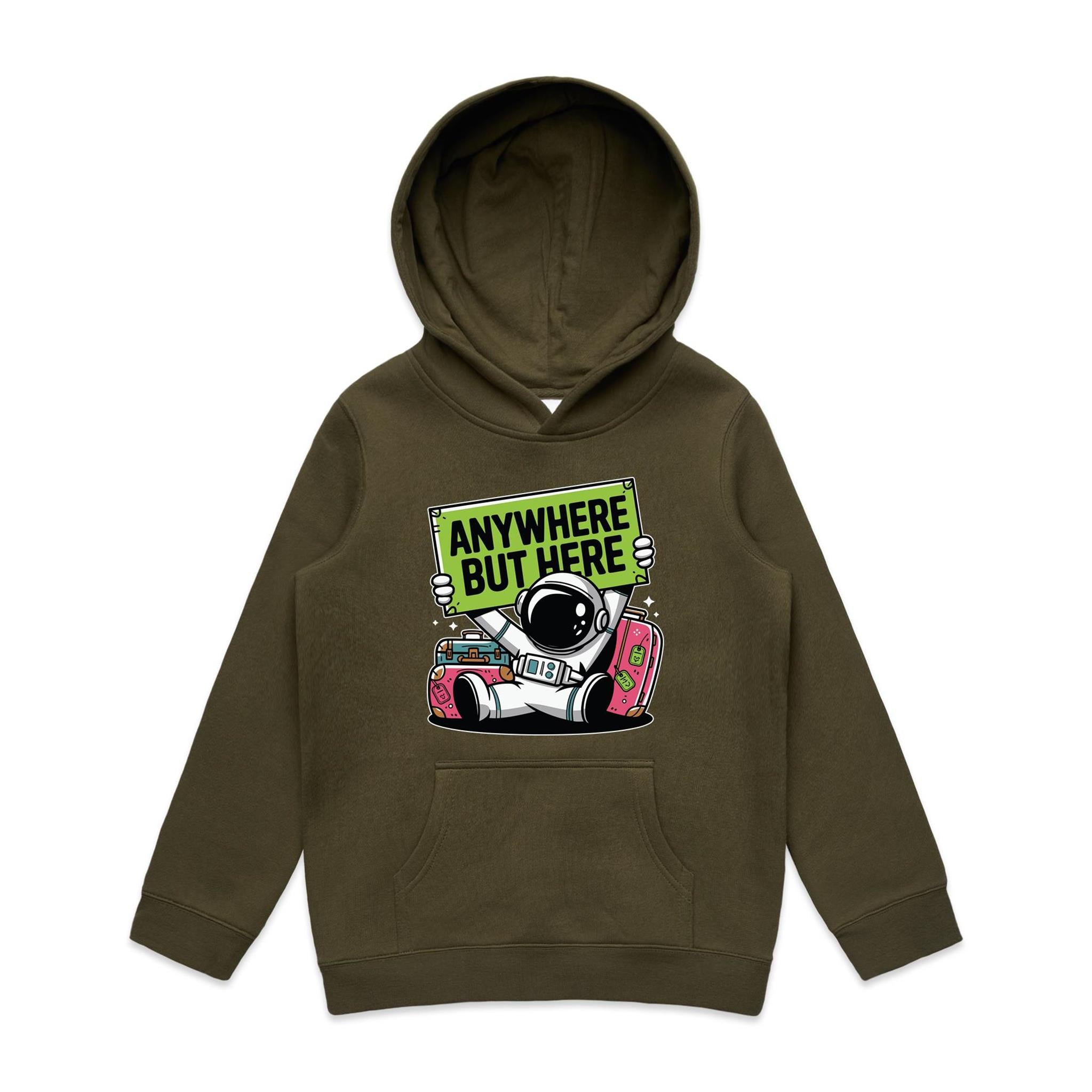 Astronaut, Anywhere But Here - Kids Hoodie Army Kids Hoodie Printed In Australia