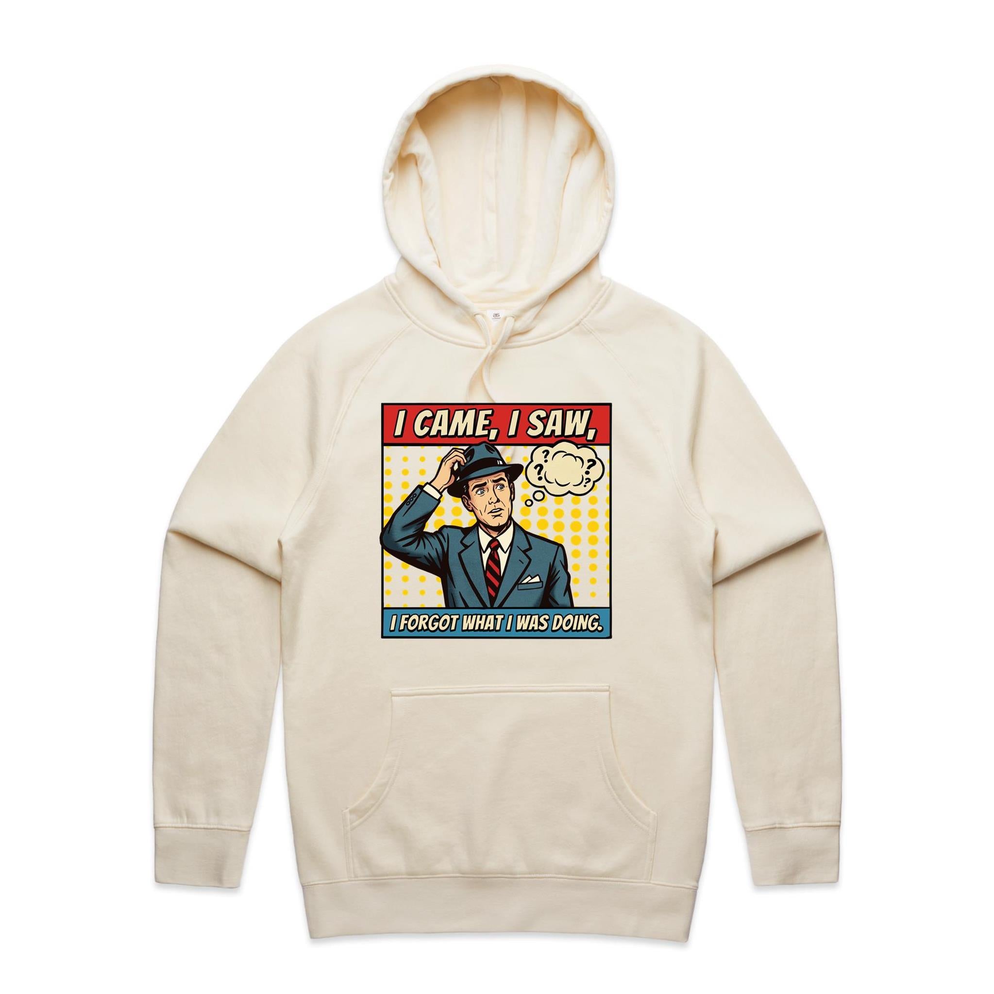 I Came, I Saw, I Forgot What I Was Doing, Retro Gentleman Men's AS Colour Hoodie Ecru Mens Hoodie comic Dad Printed In Australia