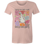 Sorry I'm Late, I Was Dilly Dallying - Womens T-shirt Pale Pink Womens T-shirt animal Printed In Australia