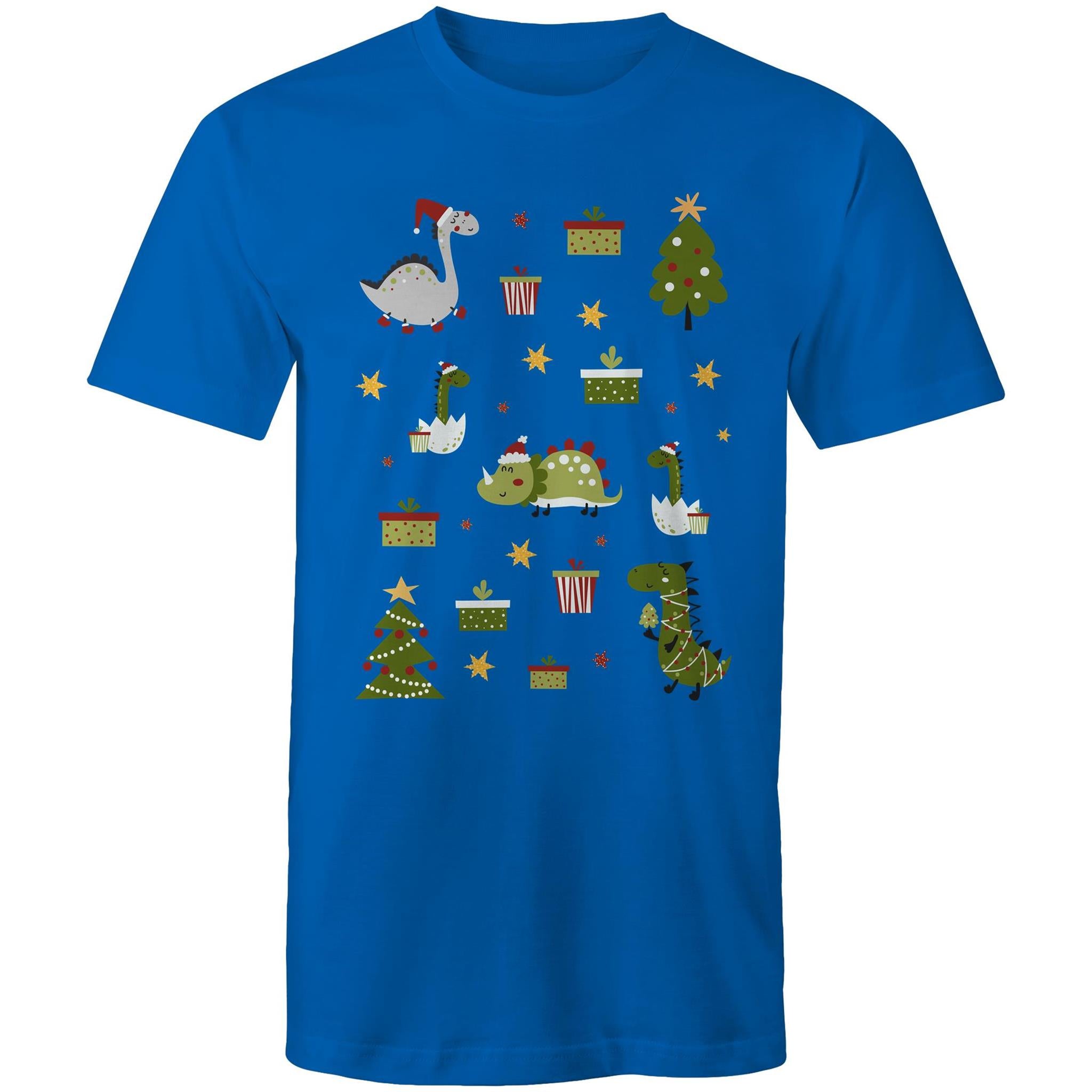 Cute Dinosaur Christmas - Mens T-Shirt Bright Royal Mens Christmas T-shirt Christmas Printed In Australia