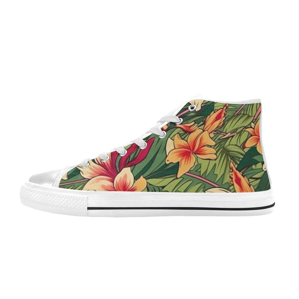 Vintage Hawaiian Floral Men's High Top Canvas Shoes US14 Men's Classic High Top Canvas Shoes Plants Printed Offshore