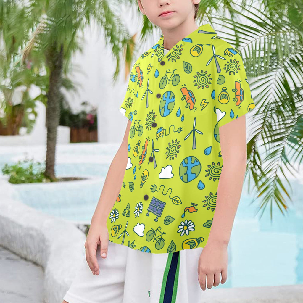 Go Green Senior Kids Hawaiian Shirt Senior Kids Hawaiian Shirt 8-15 Environment Printed Offshore