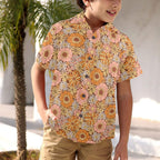 Orange Retro Floral Junior Kids Hawaiian Shirt