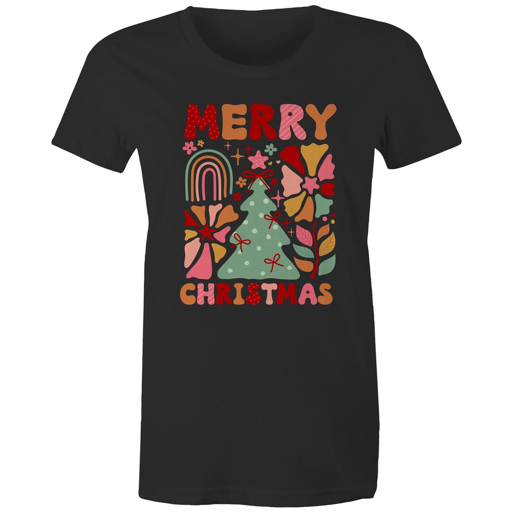 Merry Christmas - Womens T-shirt Black Womens Christmas T-shirt Christmas Printed In Australia