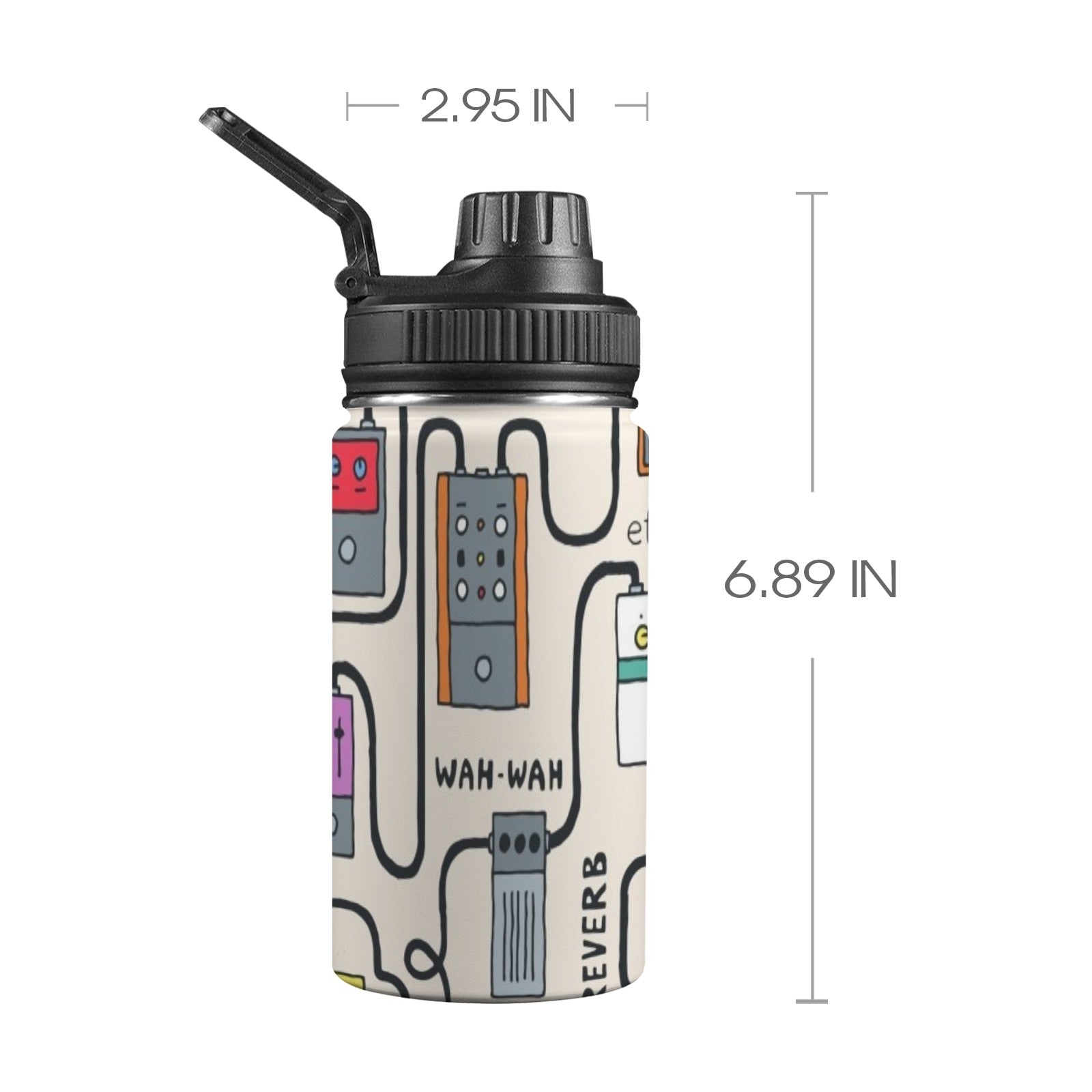 Guitar Pedals Kids Water Bottle with Chug Lid (12 oz) One Size Kids Water Bottle with Chug Lid Music Printed Offshore