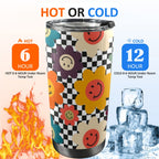 Happy Retro Flowers - 20oz Mobile Tumbler with Lid (Black Lock) 20oz Travel Mug Printed Offshore Retro