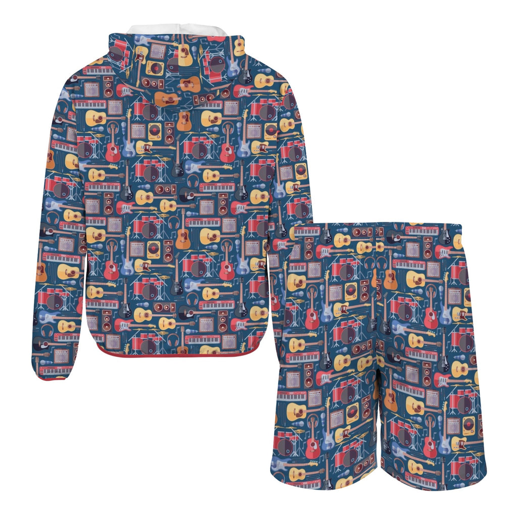 Music Instruments Men's Lightweight Sun Hoodie & Shorts Set Men's Lightweight Sun Hoodie & Shorts Music Printed Offshore