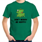 Don't Worry Be Hoppy, Frog - Kids Youth T-Shirt Kelly Green Kids Youth T-shirt animal Printed In Australia