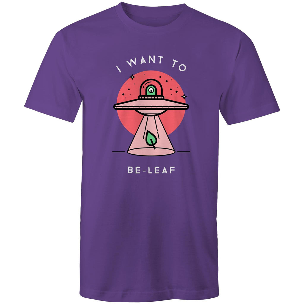 I Want To Be-Leaf, UFO - Mens T-Shirt Purple Mens T-shirt Printed In Australia Sci Fi