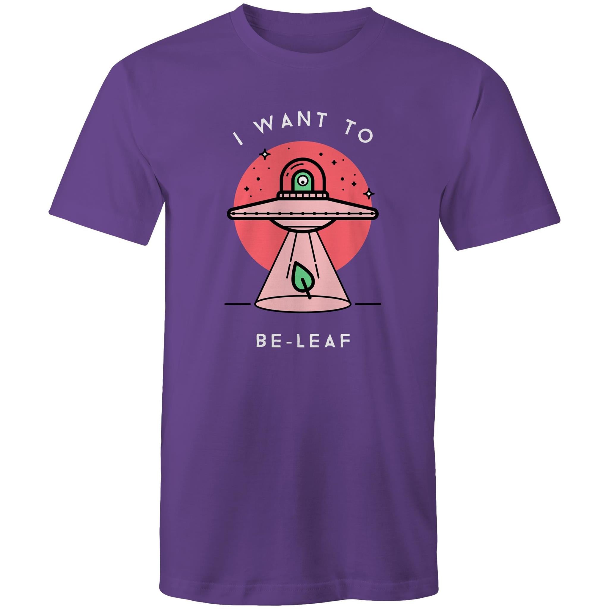 I Want To Be-Leaf, UFO - Mens T-Shirt Purple Mens T-shirt Printed In Australia Sci Fi