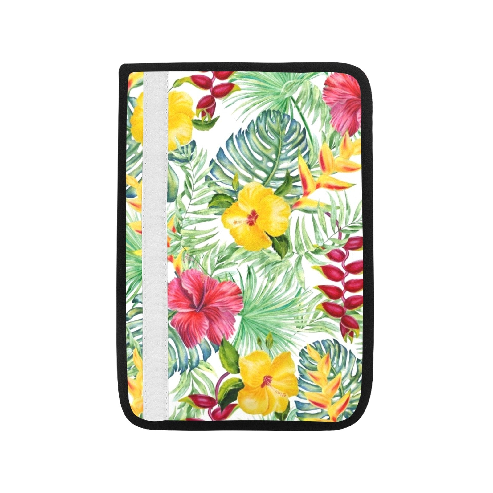 Tropical Flowers On White Car Seat Belt Cover 7''x10'' (Pack of 2) Car Seat Belt Cover 7x10 (Pack of 2) Plants Printed Offshore