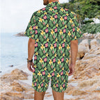 Frangipani Men's Hawaiian Shirt & Shorts Set Men's Hawaiian Shirt & Shorts Set Plants Printed Offshore