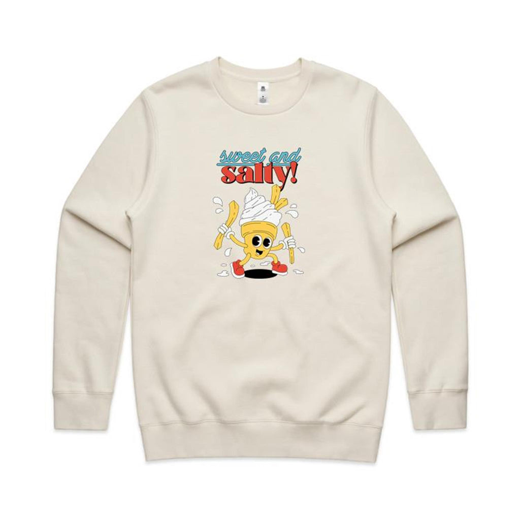 Sweet And Salty, Ice-Cream And Fries - AS Colour Stencil Crew Ecru Sweatshirt Food Printed In Australia
