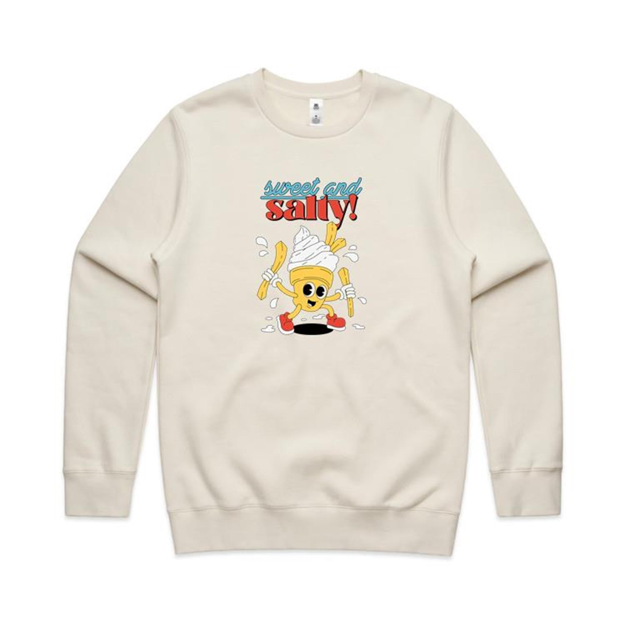 Sweet And Salty, Ice-Cream And Fries - AS Colour Stencil Crew Ecru Sweatshirt Food Printed In Australia