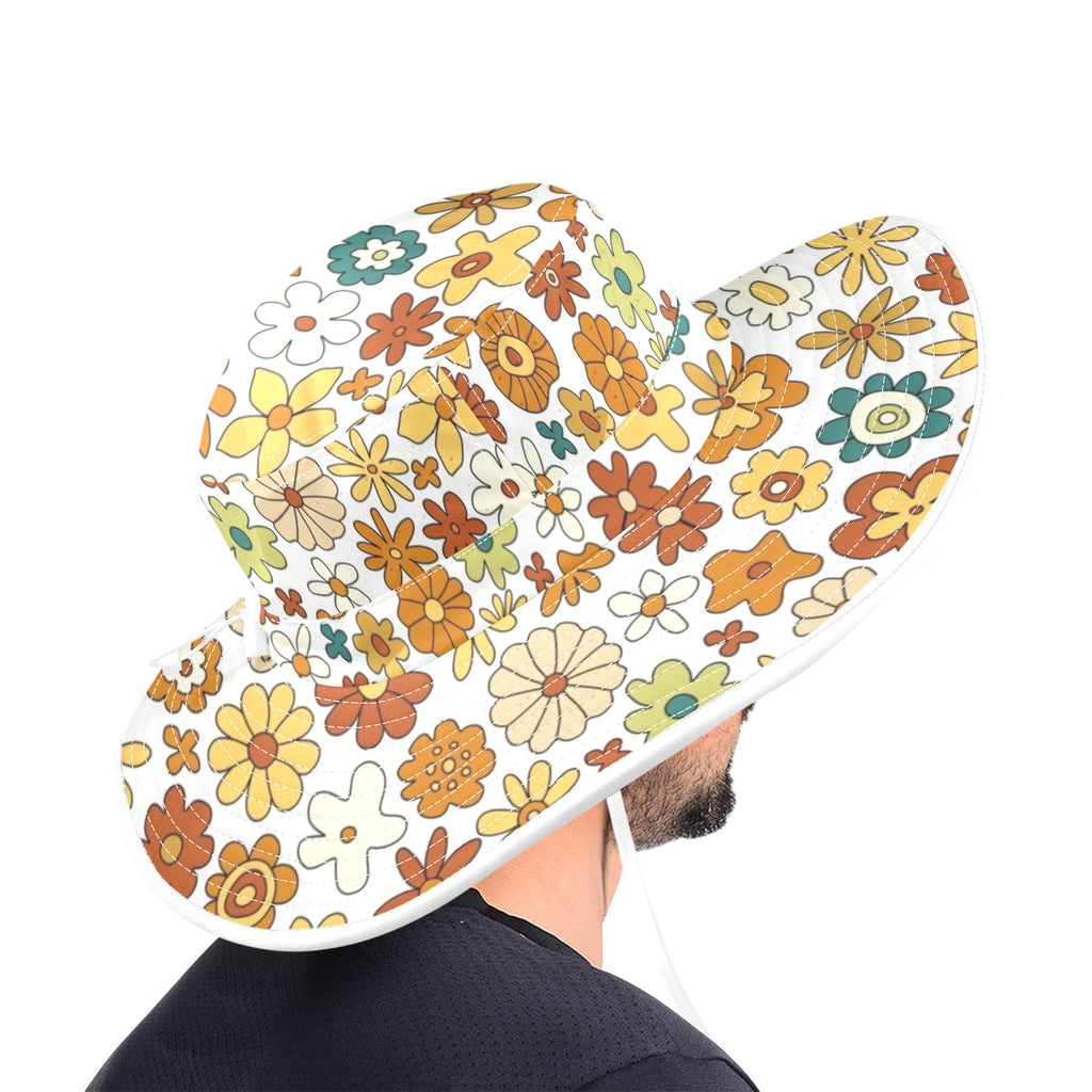 70's Style Floral Wide Brim Bucket Hat Wide Brim Bucket Hat Plants Printed Offshore