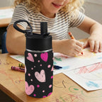 Pink Hearts 12oz Kids Water Bottle with Straw Lid