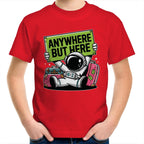 Astronaut, Anywhere But Here - Kids Youth T-Shirt Red Kids Youth T-shirt Printed In Australia Space