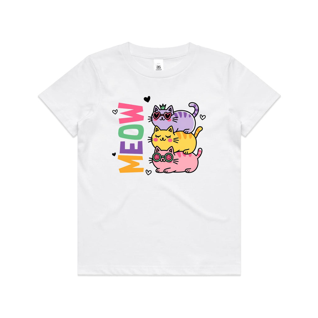 Meow, Colourful Cats Kid's AS Colour T-shirt White Kids Youth T-shirt animal Printed In Australia