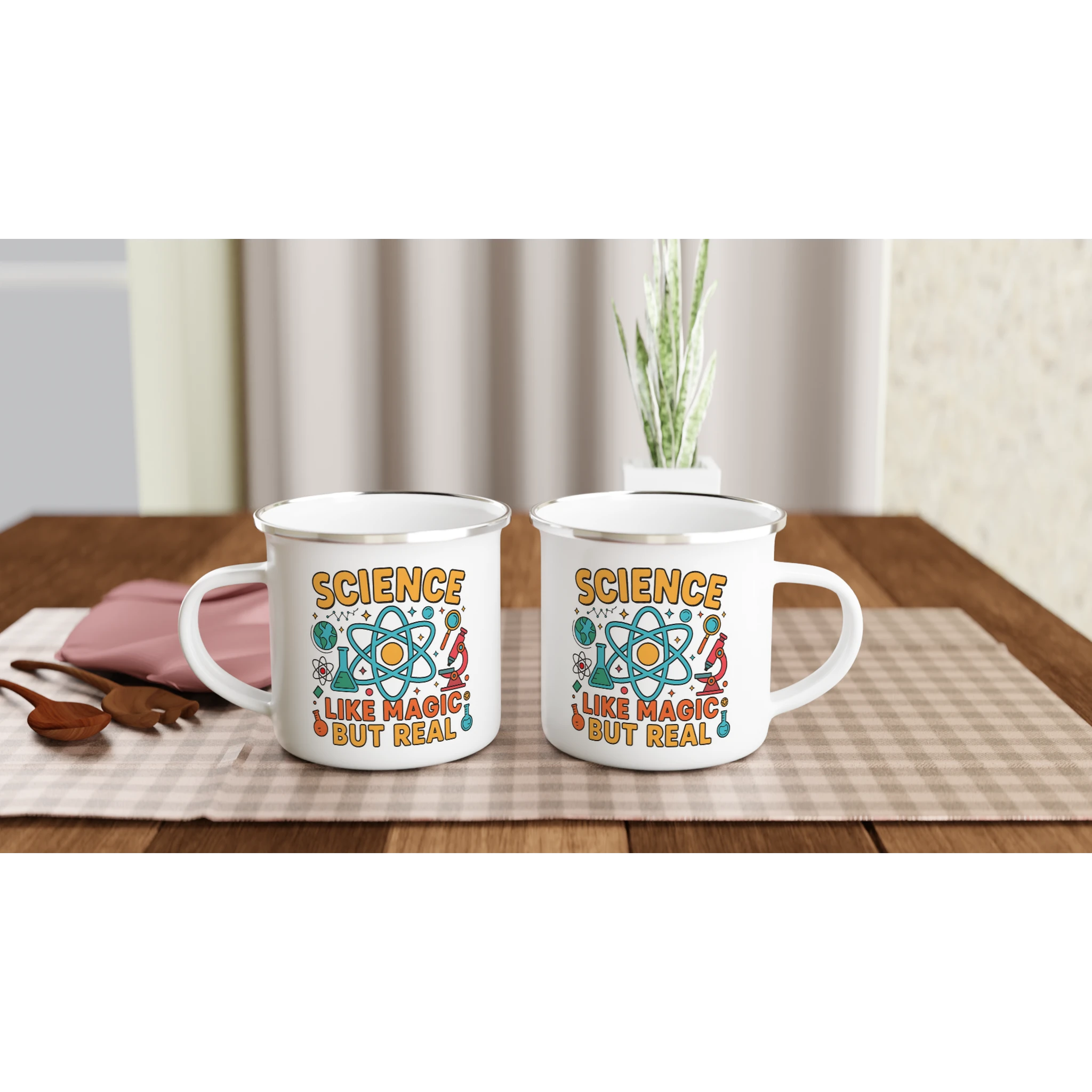 Personalised - Science, Like Magic But Real - White 12oz Enamel Mug Personalised Enamel Mug Globally Fulfilled Science