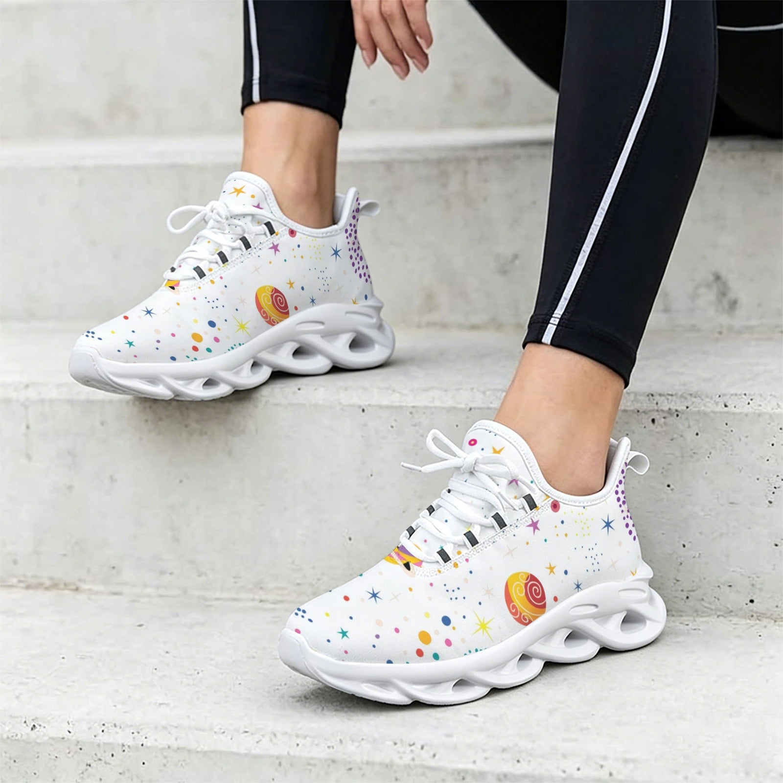 Colourful Space On White Women's Twisted Sole Sneakers