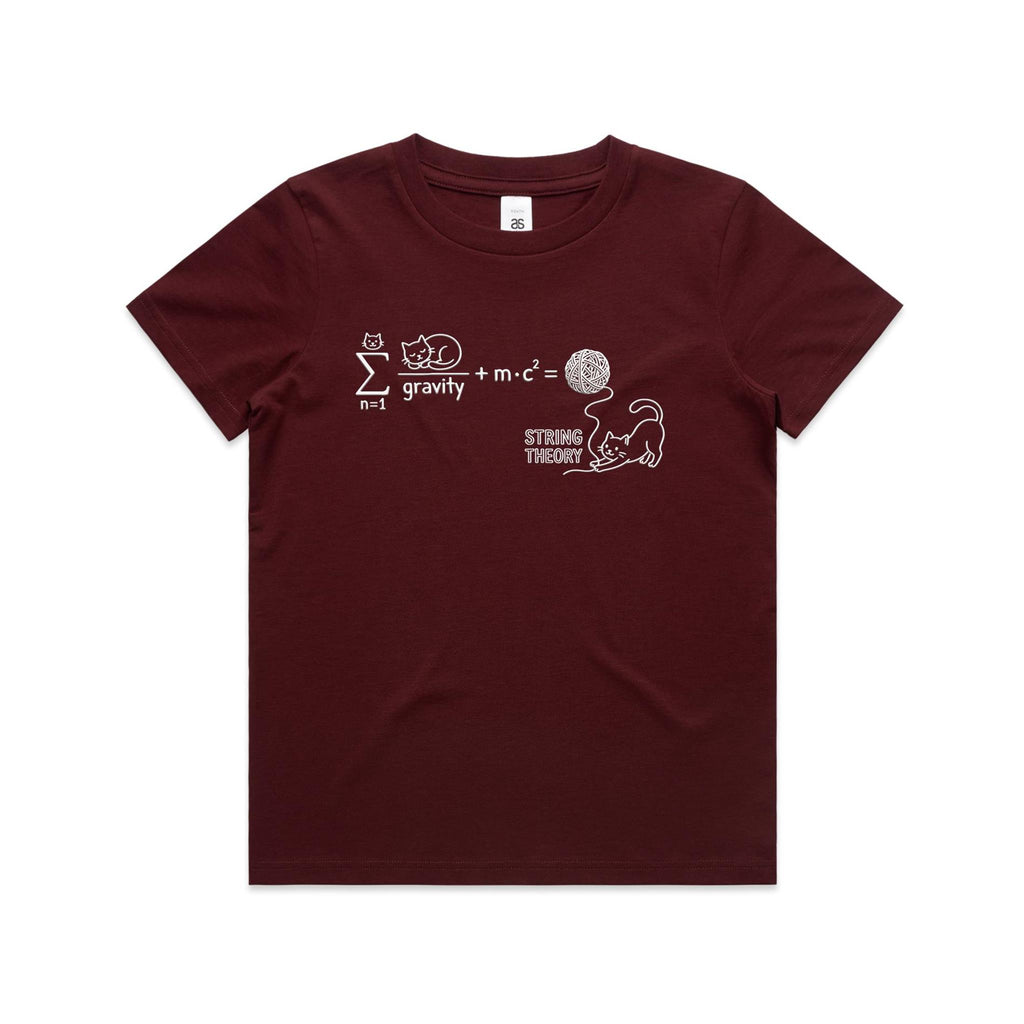 Cat String Theory Physics Kids AS Colour T-shirt Burgundy Kids Youth T-shirt animal Printed In Australia Science