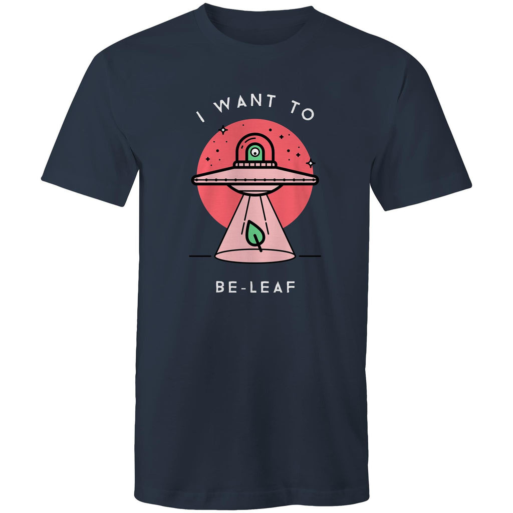 I Want To Be-Leaf, UFO - Mens T-Shirt Navy Mens T-shirt Printed In Australia Sci Fi