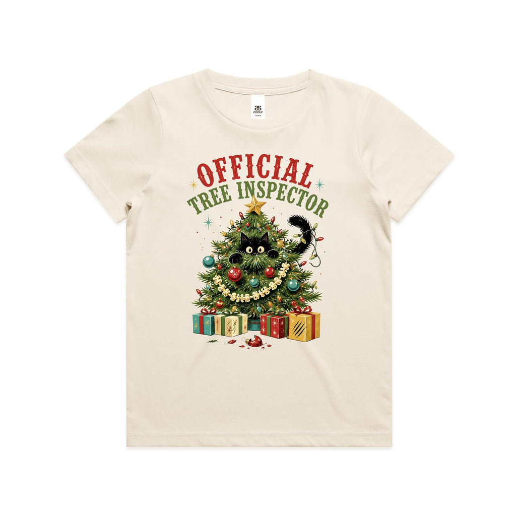 Official Tree Inspector Cat Kids Christmas T-shirt Ecru Kids Christmas T-shirt Christmas Printed In Australia