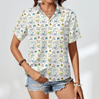 Camping Life, Retro Caravan - Women's Short-Sleeve Button Up Shirt