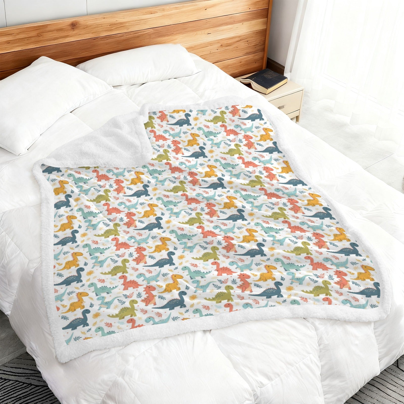 Cute Colourful Dinosaurs - Double-Layer Fleece Blanket 51"x59"