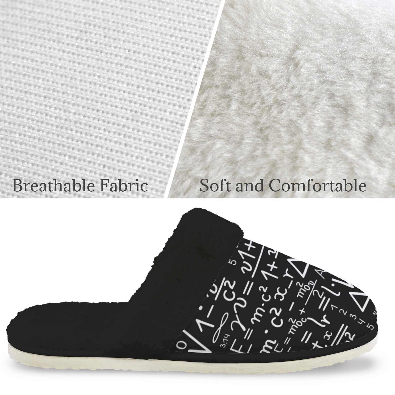 Mathematics Women's Fur Trim Thick-Sole Indoor Slippers Women's Fur Trimmed Slippers Maths Printed Offshore
