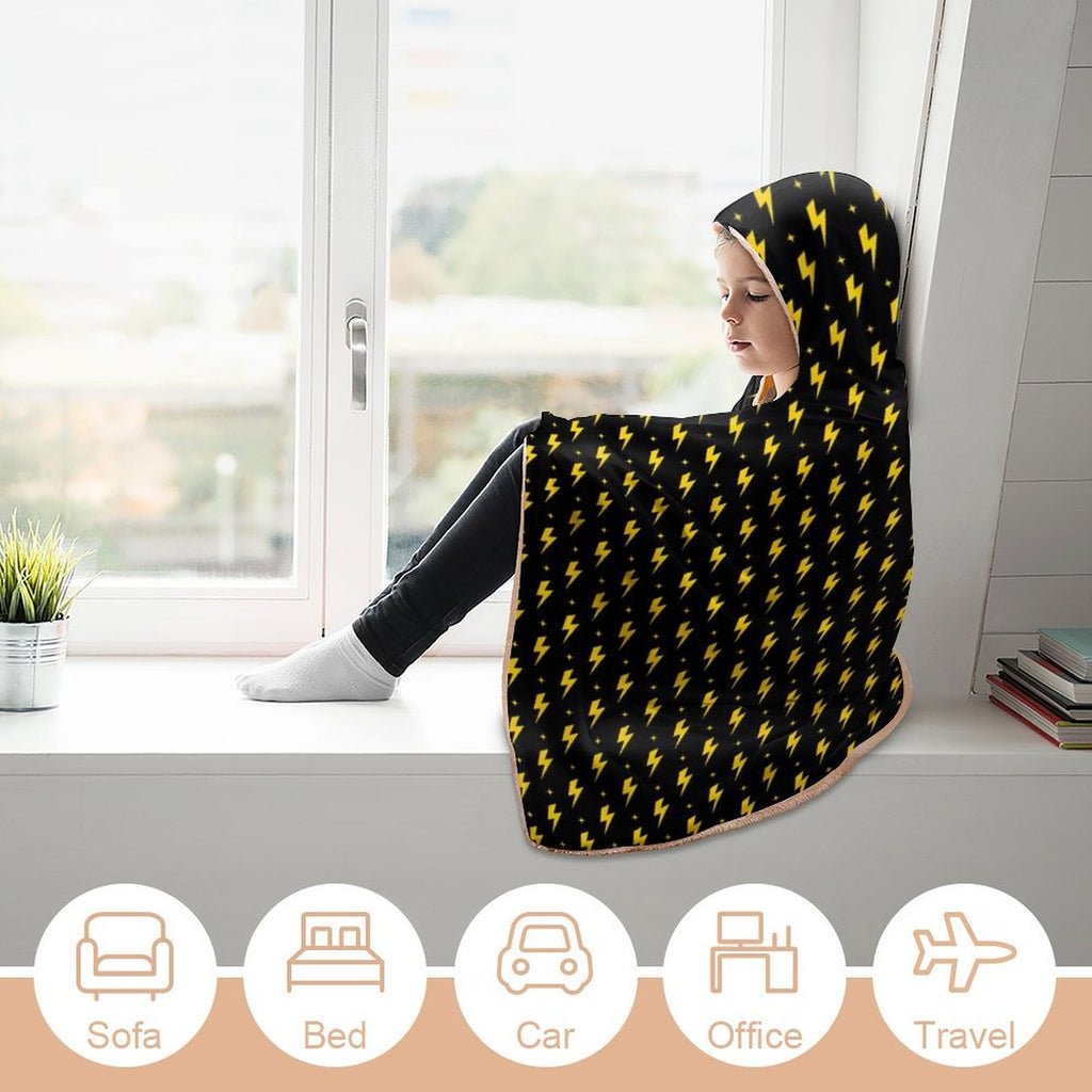 Yellow Lightning Kids Hooded Blanket 100cm x 130cm Kids Hooded Blanket comic Printed Offshore