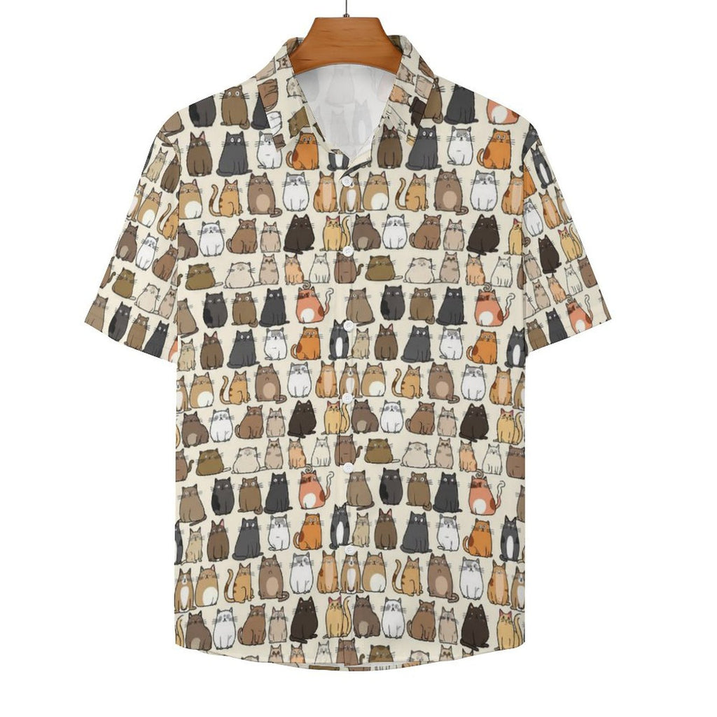 Lots Of Cats Women's Collared Pocketless Short Sleeve Shirt